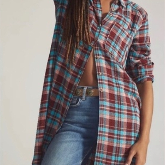 Pilcro Plaid Tunic In Red And Blue